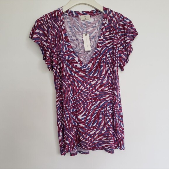 t.LA Anthropologie Wayfaring Tee Zebra Print Top Tee T-Shirt Pink Purple Cotton - Picture 5 of 7